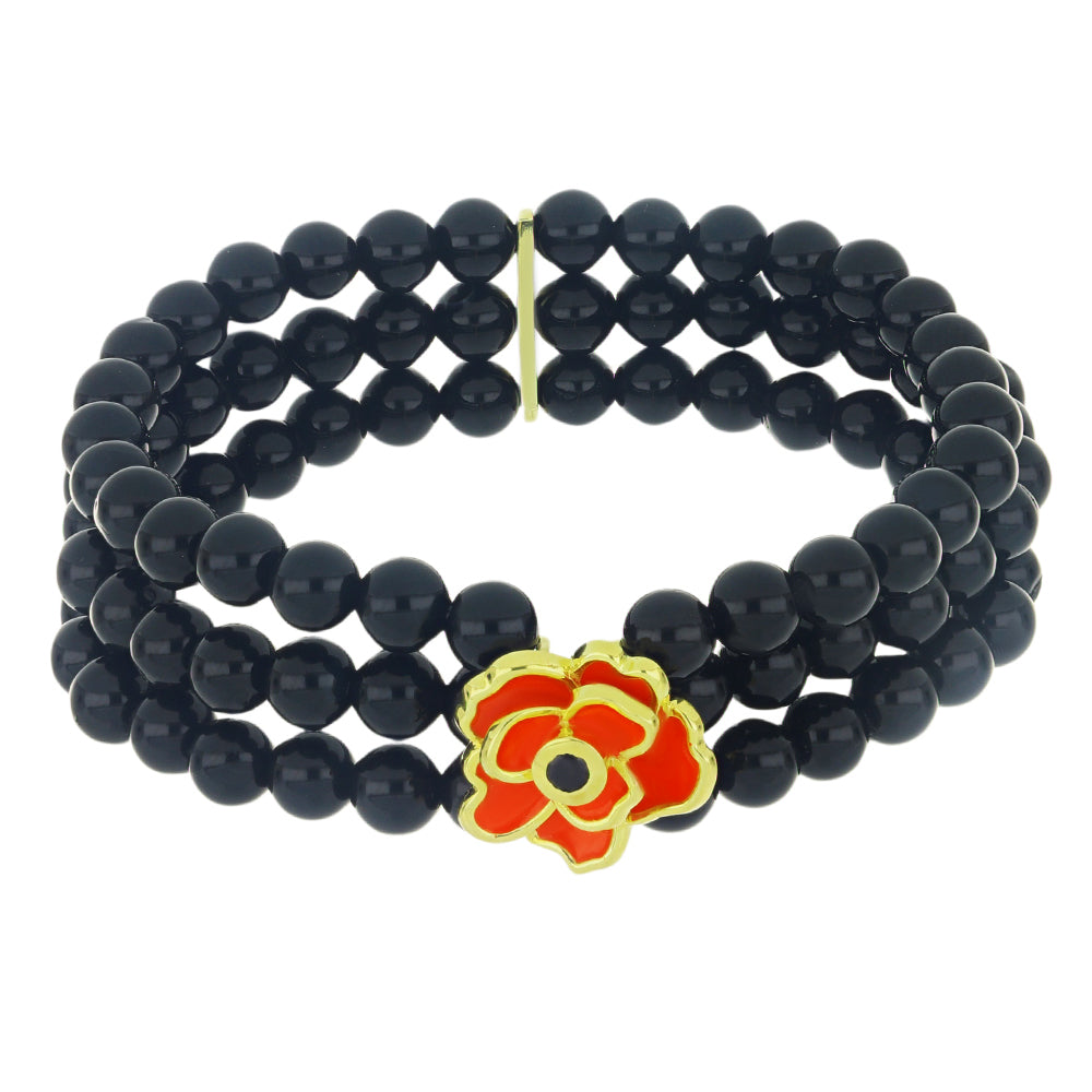 Arannyal Bevont Ezüst Karkötő Fekete Spinellel és Tűzzománccal