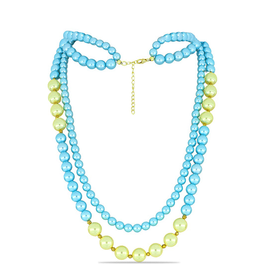 Arannyal Bevont Ezüst Nyaklánc Kék színű Édesvízi Kagylógyönggyel és Barackszínű Édesvízi Kagylógyönggyel