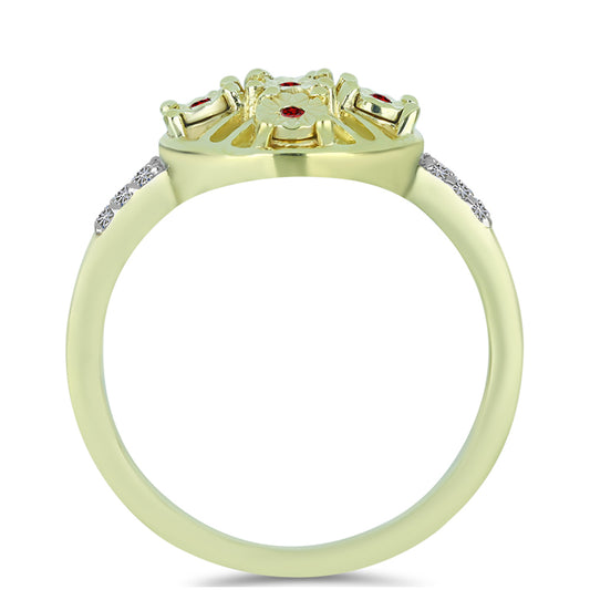 Arannyal Bevont Ezüst Gyűrű Vörös Gyémánttal és Fehér Gyémánttal