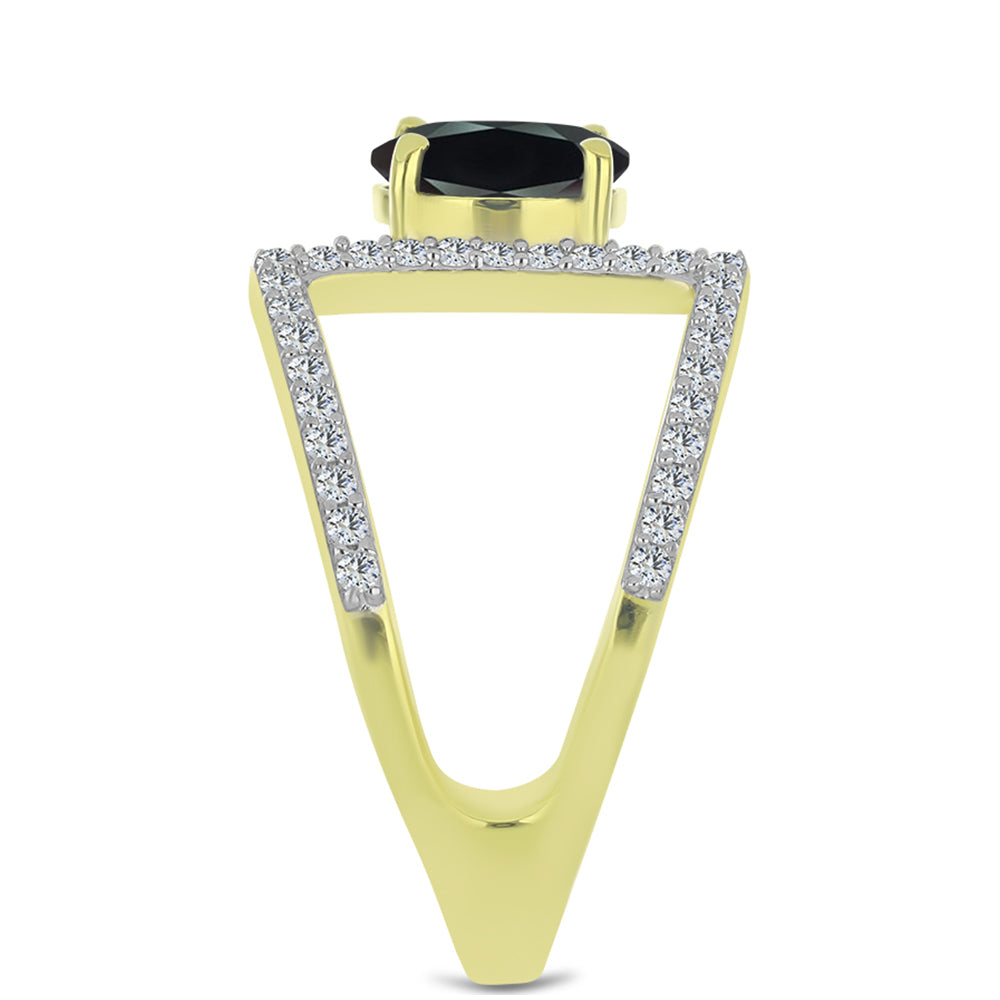 Arannyal Bevont Ezüst Gyűrű Obszidiánnal és Fehér Topázzal