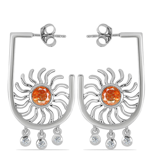 Ezüst Fülbevaló Oregoni Napkővel és Fehér Topázzal