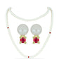 Arannyal Bevont Ezüst Szett Fehér Édesvízi Kagylógyönggyel és Madagaszkári Rubinnal ( Nyaklánc+Fülbevaló )