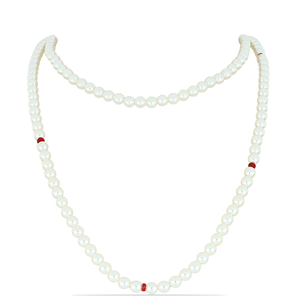 Arannyal Bevont Ezüst Szett Fehér Édesvízi Kagylógyönggyel és Madagaszkári Rubinnal ( Nyaklánc+Fülbevaló )