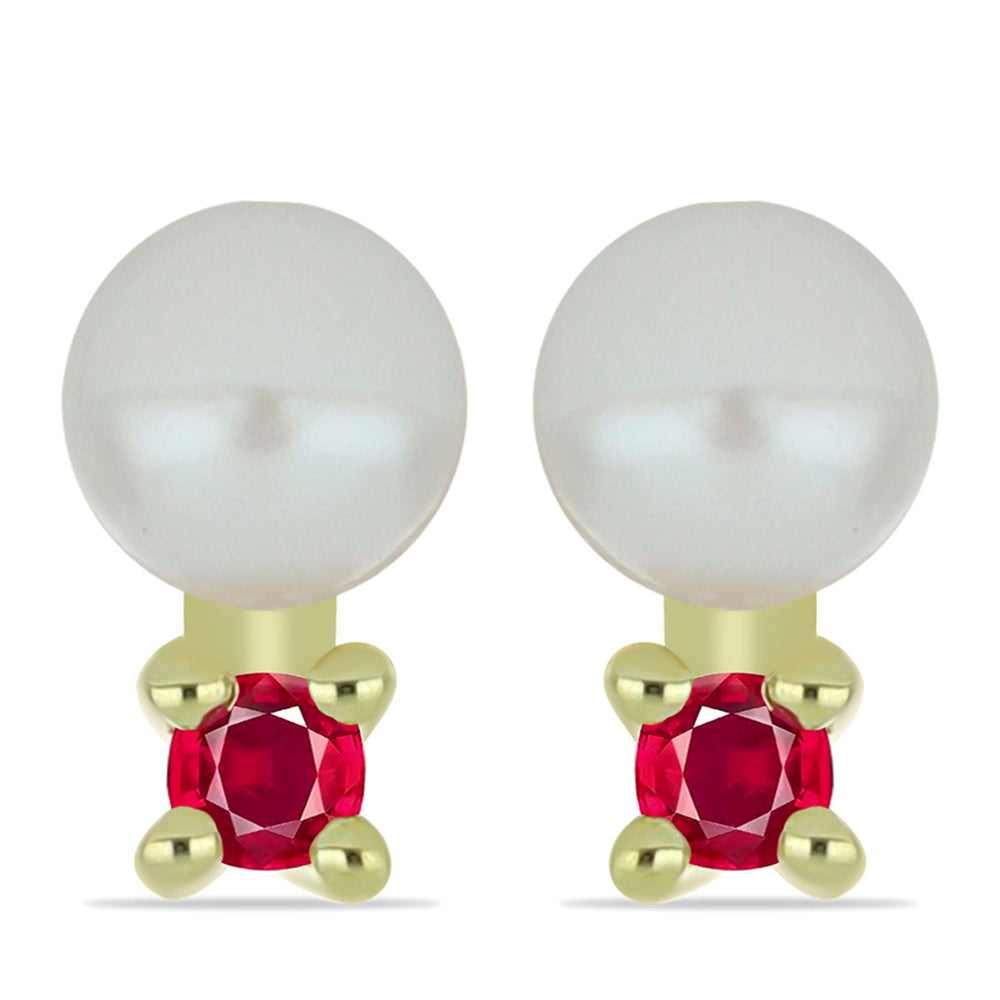 Arannyal Bevont Ezüst Szett Fehér Édesvízi Kagylógyönggyel és Madagaszkári Rubinnal ( Nyaklánc+Fülbevaló )