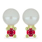 Arannyal Bevont Ezüst Szett Fehér Édesvízi Kagylógyönggyel és Madagaszkári Rubinnal ( Nyaklánc+Fülbevaló )