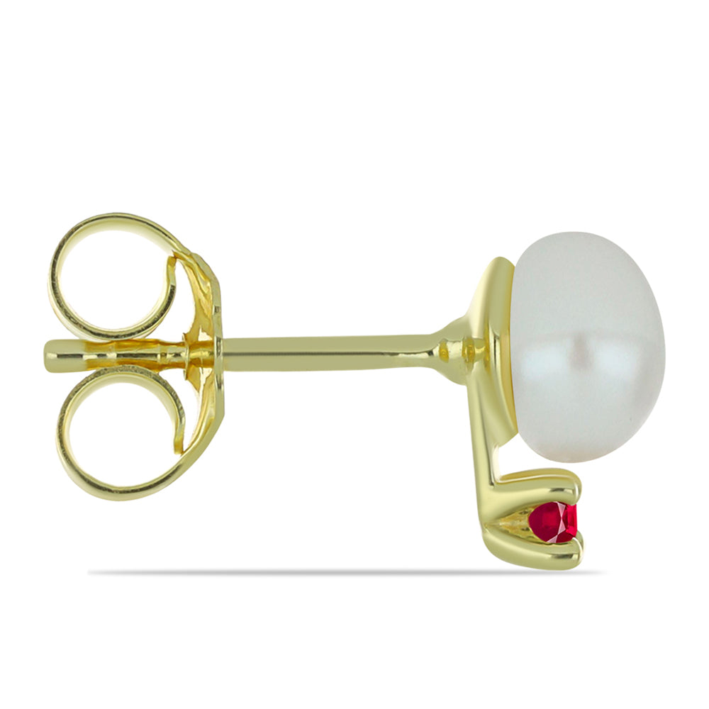 Arannyal Bevont Ezüst Szett Fehér Édesvízi Kagylógyönggyel és Madagaszkári Rubinnal ( Nyaklánc+Fülbevaló ) 4 