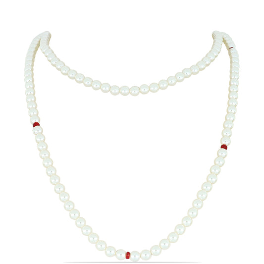 Arannyal Bevont Ezüst Szett Fehér Édesvízi Kagylógyönggyel és Madagaszkári Rubinnal ( Nyaklánc+Fülbevaló )
