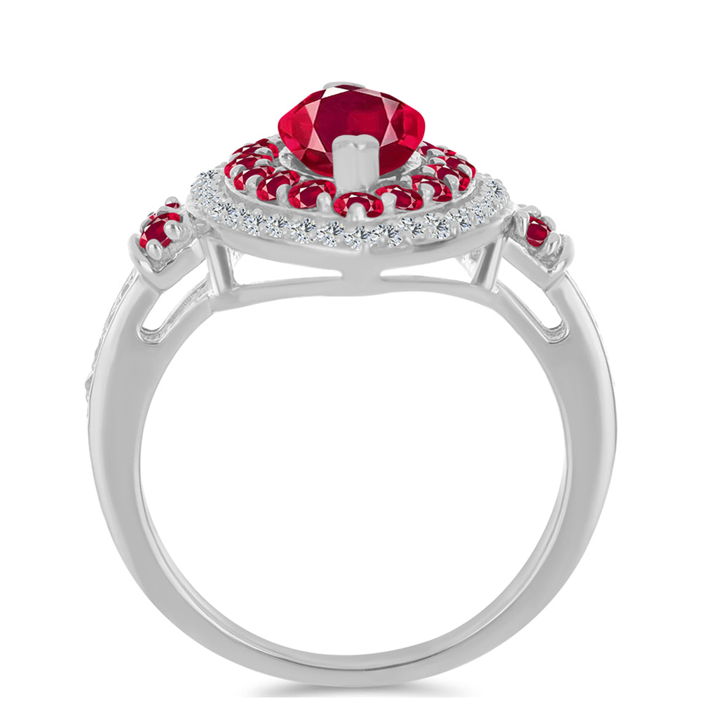 Ezüst Gyűrű Madagaszkári Rubinnal és Fehér Topázzal