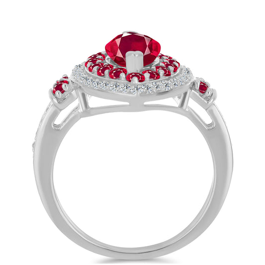 Ezüst Gyűrű Madagaszkári Rubinnal és Fehér Topázzal