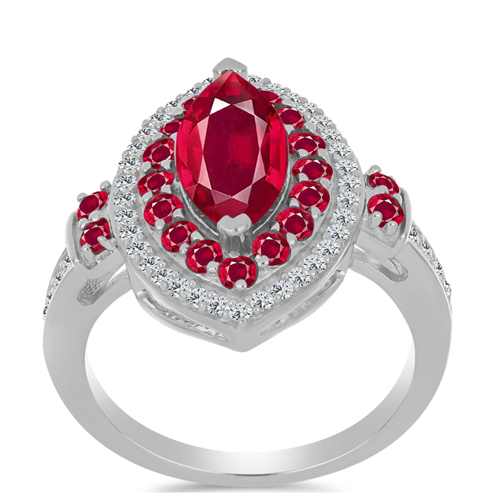 Ezüst Gyűrű Madagaszkári Rubinnal és Fehér Topázzal 3 