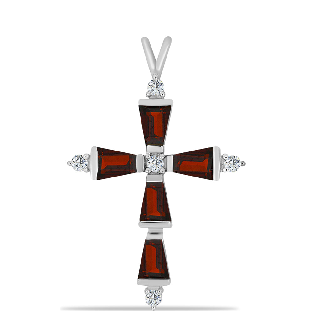 Kereszt Ezüst Medál Barton Gránáttal és Fehér Topázzal 1 