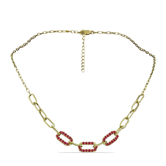Arannyal Bevont Ezüst Nyaklánc Madagaszkári Rubinnal