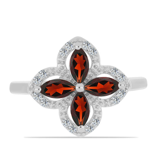 Ezüst Gyűrű Barton Gránáttal és Fehér Topázzal