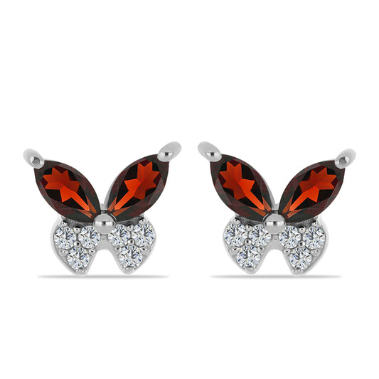 Ezüst Fülbevaló Barton Gránáttal és Fehér Topázzal