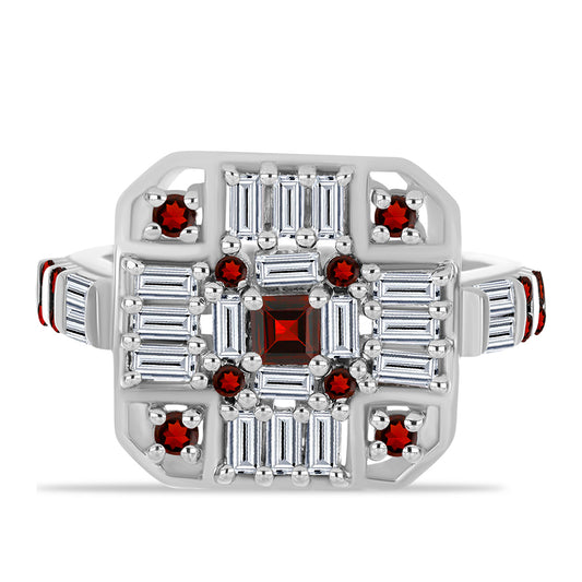 Ezüst Gyűrű Barton Gránáttal és Fehér Cirkónnal