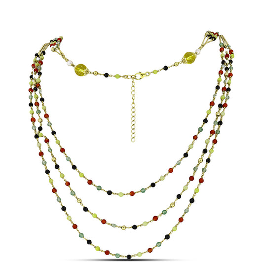 Arannyal Bevont Ezüst Nyaklánc Karneollal és Ural Citrinnel