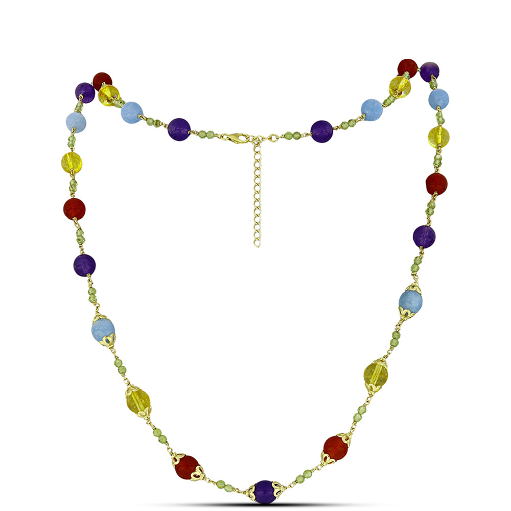 Arannyal Bevont Ezüst Nyaklánc Bíbor Jádéval és Ural Citrinnel 1 