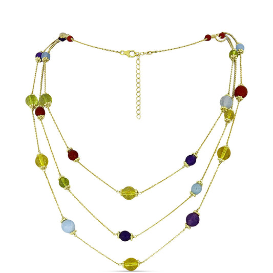 Arannyal Bevont Ezüst Nyaklánc Bíbor Jádéval és Ural Citrinnel