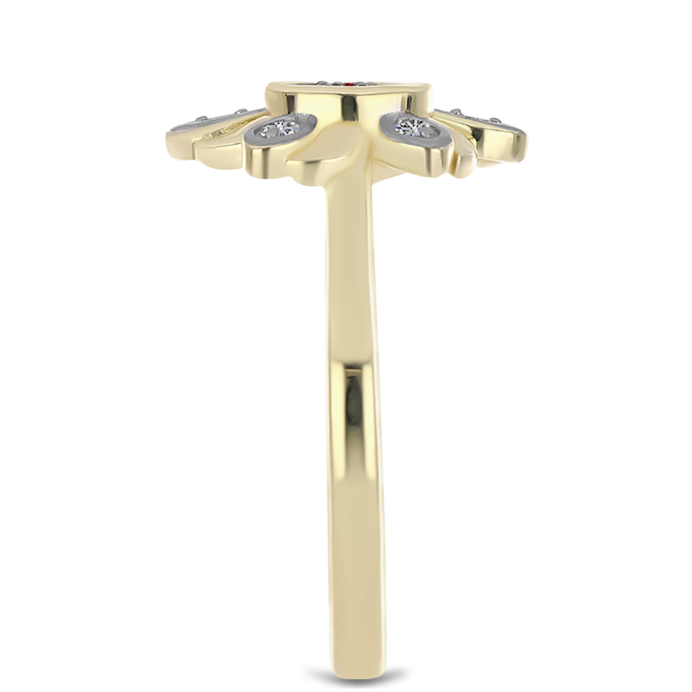 Arannyal Bevont Ezüst Gyűrű Vörös Gyémánttal és Fehér Gyémánttal 4 