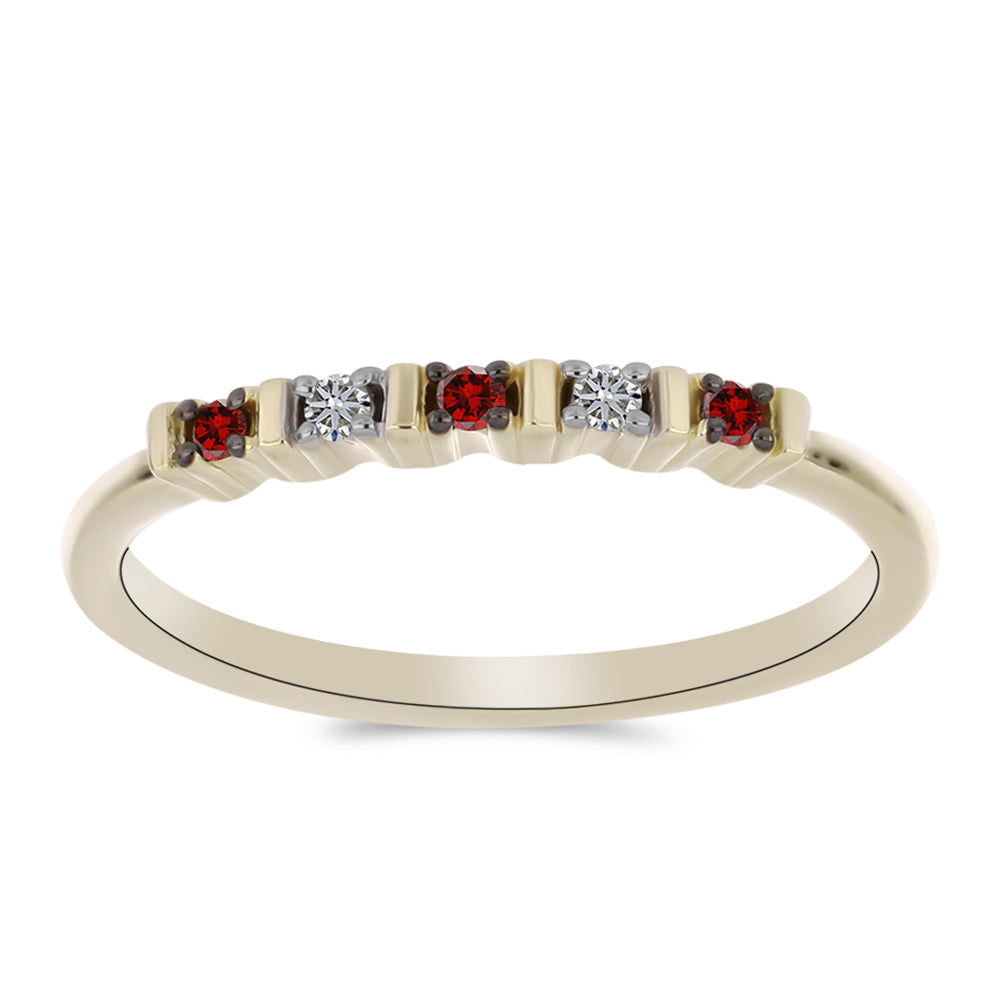 Arannyal Bevont Ezüst Gyűrű Vörös Gyémánttal és Fehér Gyémánttal