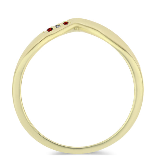 Arannyal Bevont Ezüst Gyűrű Vörös Gyémánttal és Fehér Gyémánttal