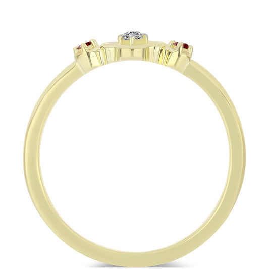 Arannyal Bevont Ezüst Gyűrű Vörös Gyémánttal és Fehér Gyémánttal