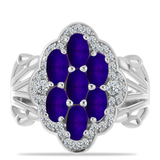 Ezüst Gyűrű Bíbor Jádéval és Fehér Topázzal