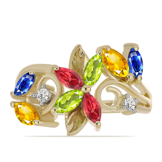 Arannyal Bevont Ezüst Gyűrű Rosebery Szivárvány Zafírral és Fehér Topázzal