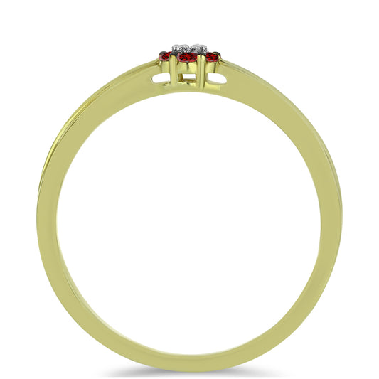 Arannyal Bevont Ezüst Gyűrű Vörös Gyémánttal és Fehér Gyémánttal