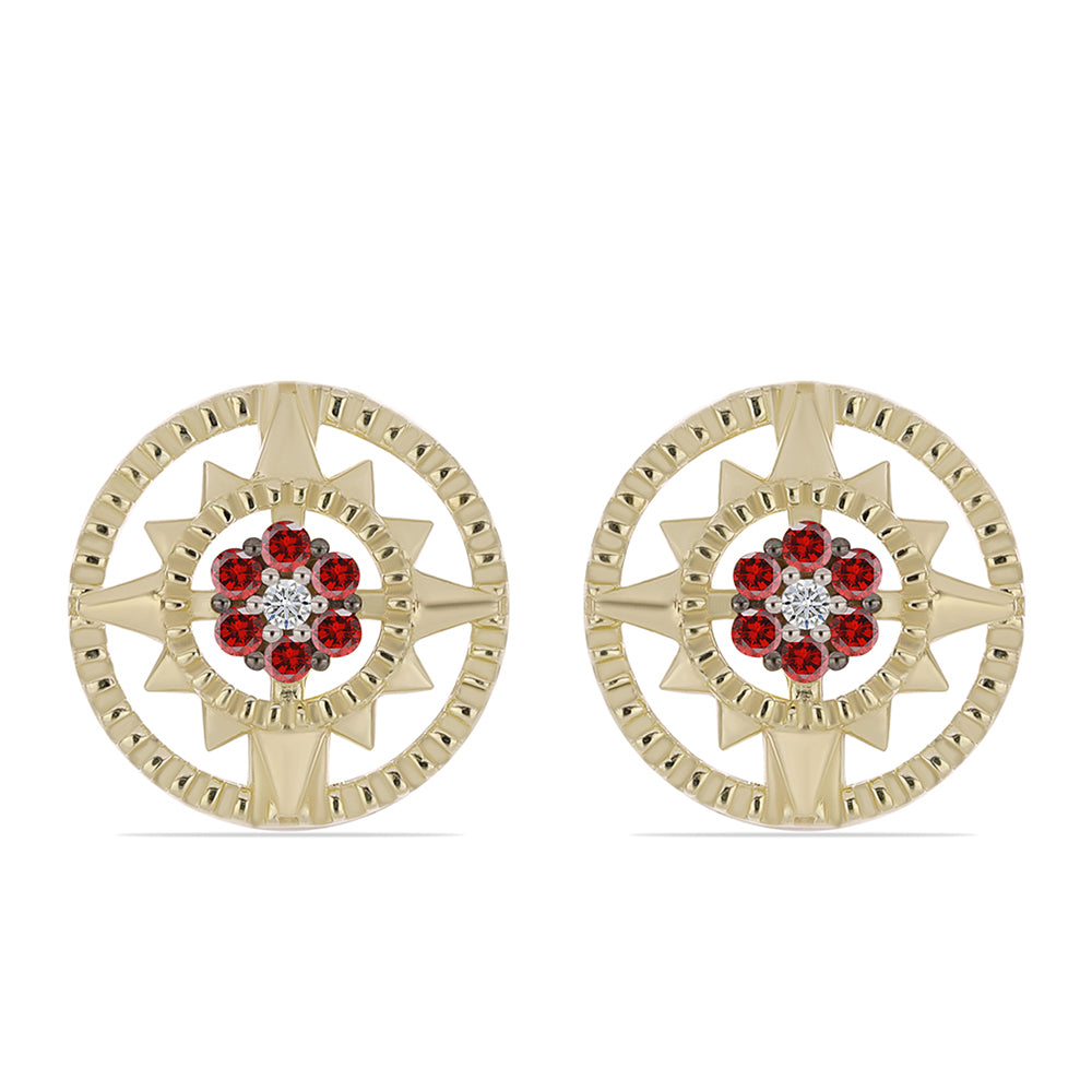 Arannyal Bevont Ezüst Fülbevaló Vörös Gyémánttal és Fehér Gyémánttal