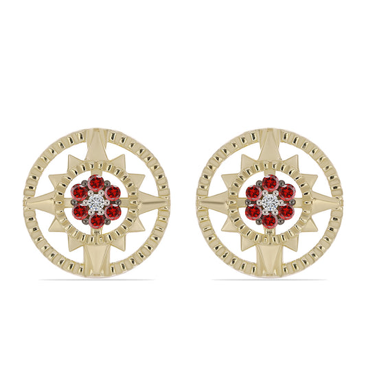 Arannyal Bevont Ezüst Fülbevaló Vörös Gyémánttal és Fehér Gyémánttal