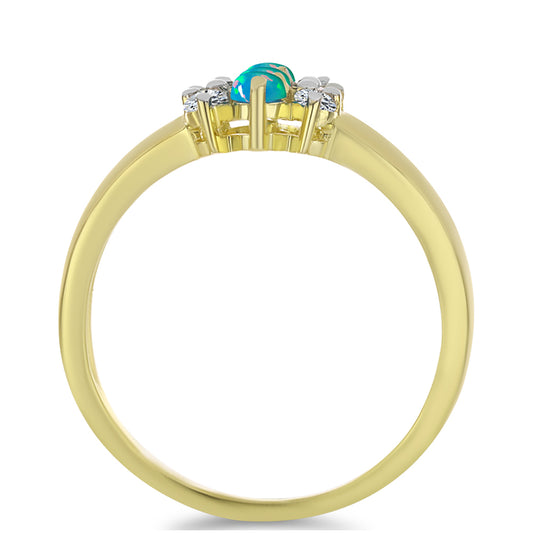 Arannyal Bevont Ezüst Gyűrű Etiópiai Paraiba Kék Opállal és Fehér Topázzal