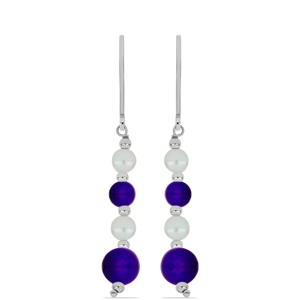 Ezüst Fülbevaló Bíbor Jádéval és Fehér Édesvízi Kagylógyönggyel 1 