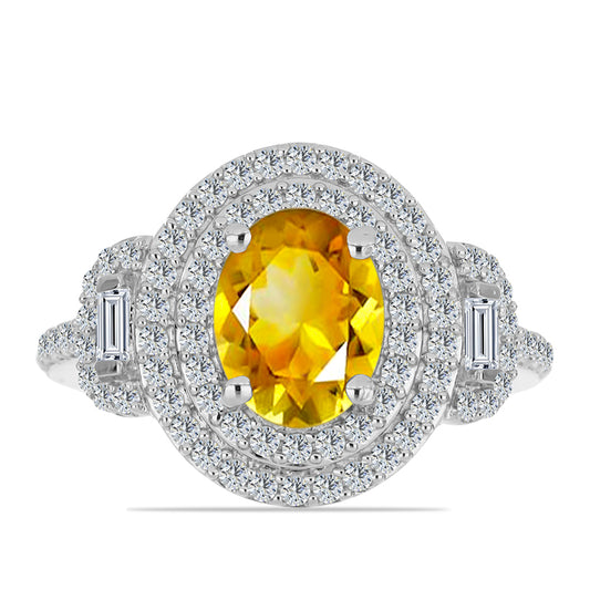 Ezüst Gyűrű Ural Citrinnel és Fehér Cirkónnal