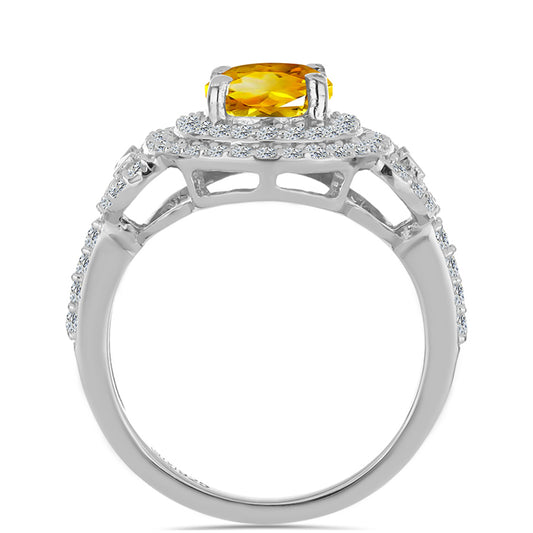 Ezüst Gyűrű Ural Citrinnel és Fehér Cirkónnal