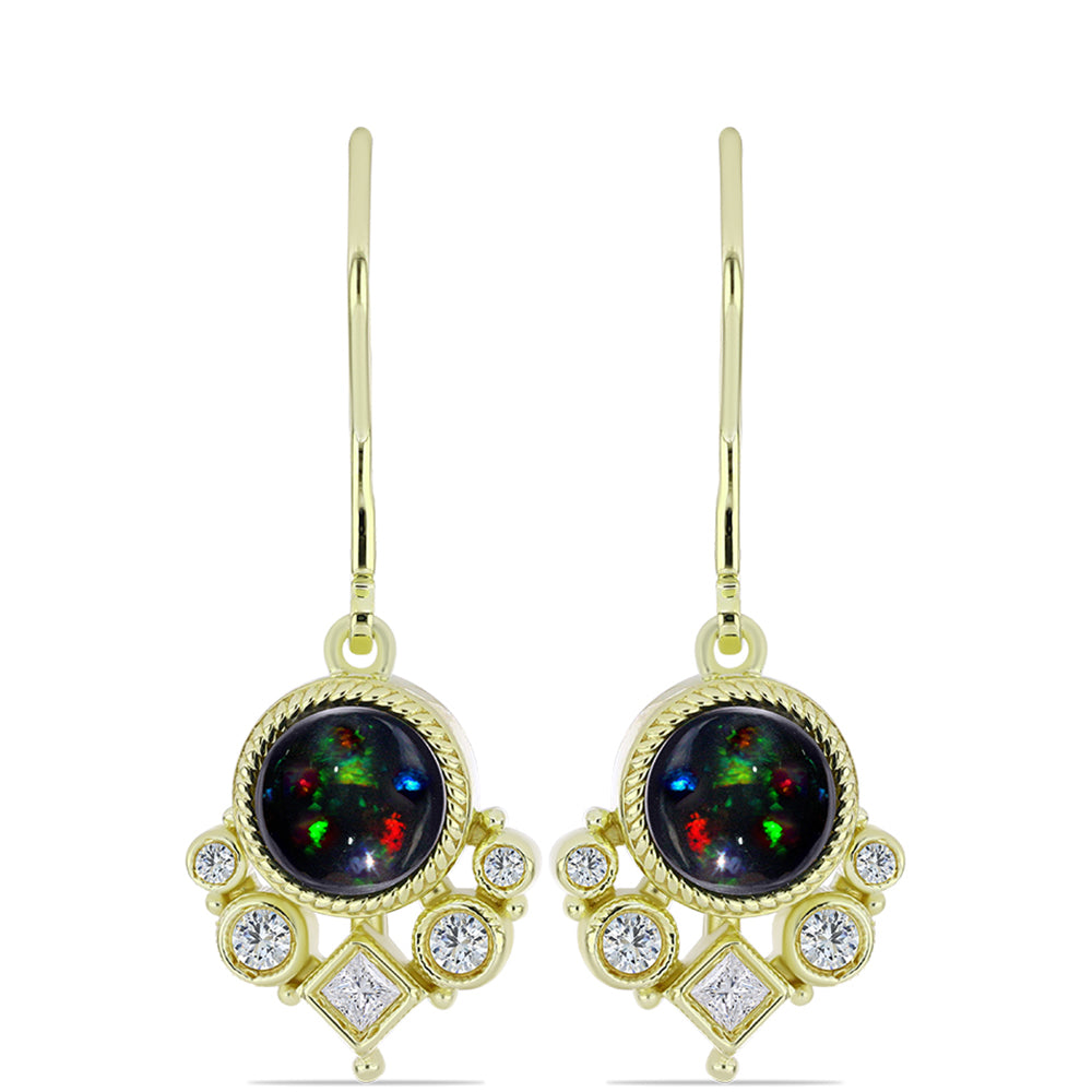 Arannyal Bevont Ezüst Fülbevaló Lega Dembi Éjfekete Etiópiai Opállal és Fehér Topázzal 1 