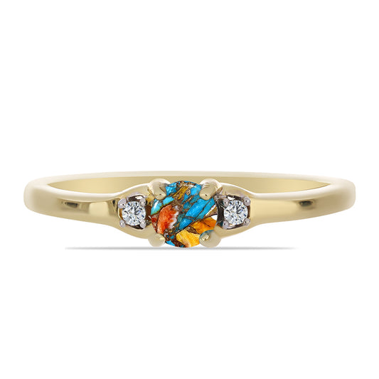 Arannyal Bevont Ezüst Gyűrű Osztriga Türkizzel és Fehér Topázzal