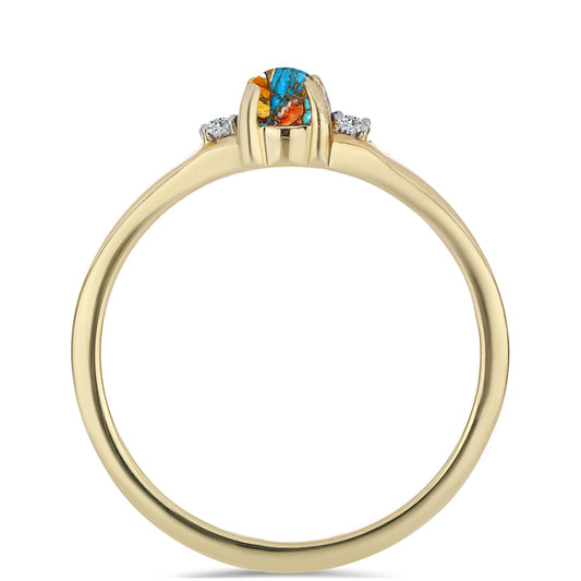 Arannyal Bevont Ezüst Gyűrű Osztriga Türkizzel és Fehér Topázzal