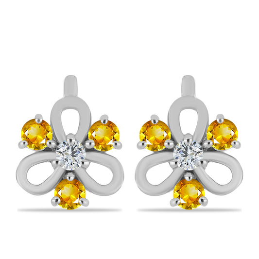 Ezüst Fülbevaló Ural Citrinnel és Fehér Topázzal