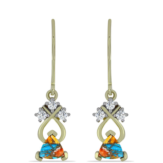 Arannyal Bevont Ezüst Fülbevaló Osztriga Türkizzel és Fehér Topázzal