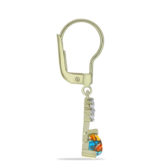 Arannyal Bevont Ezüst Fülbevaló Osztriga Türkizzel és Fehér Topázzal