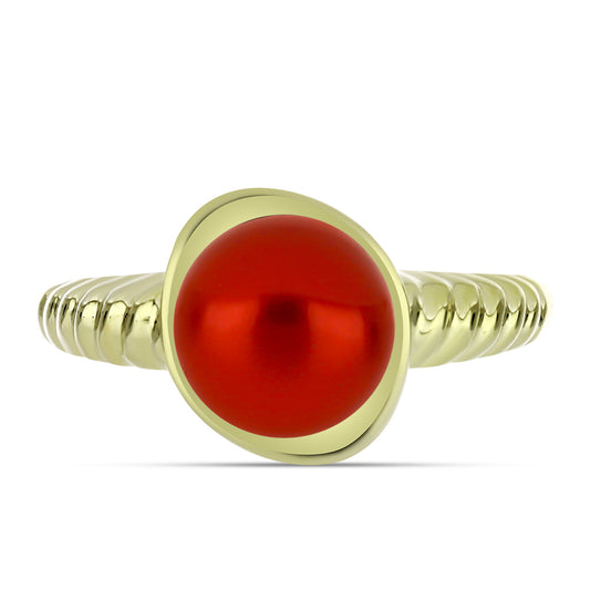 Arannyal Bevont Ezüst Gyűrű Vörös Édesvízi Kagylógyönggyel