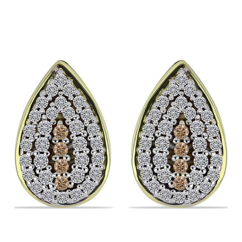 Arannyal Bevont Ezüst Szett Pezsgő Gyémánttal és Fehér Topázzal ( Fülbevaló+Gyűrű+Medál )