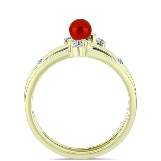 Arannyal Bevont Ezüst Szett Vörös Édesvízi Kagylógyönggyel és Fehér Topázzal ( Gyűrű )
