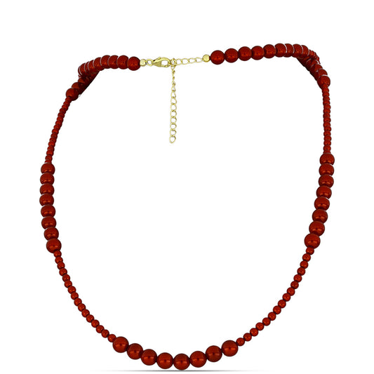 Arannyal Bevont Ezüst Nyaklánc Vörös Édesvízi Kagylógyönggyel