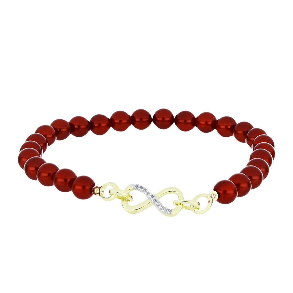 Arannyal Bevont Ezüst Karkötő Vörös Édesvízi Kagylógyönggyel és Fehér Topázzal 1 