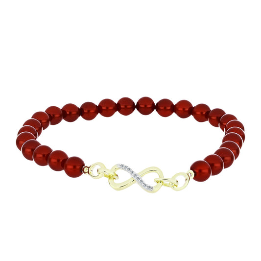 Arannyal Bevont Ezüst Karkötő Vörös Édesvízi Kagylógyönggyel és Fehér Topázzal