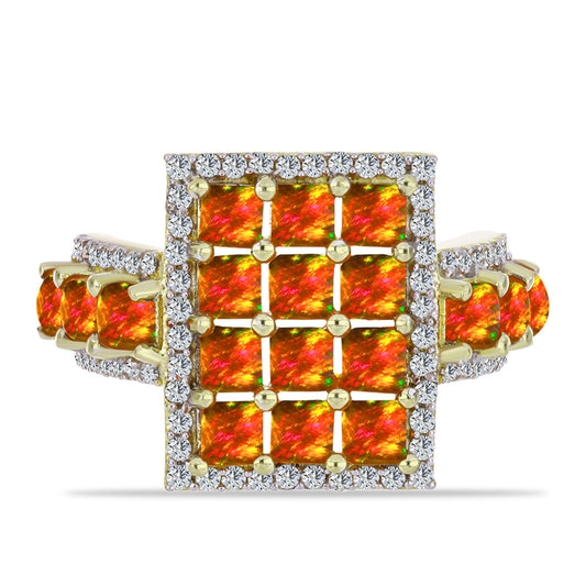 Arannyal Bevont Ezüst Gyűrű Amerikai Tűzopállal és Fehér Topázzal