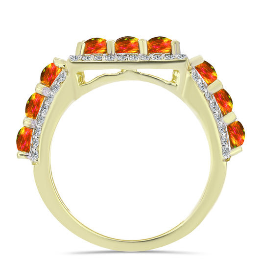 Arannyal Bevont Ezüst Gyűrű Amerikai Tűzopállal és Fehér Topázzal