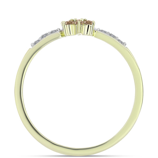 Arannyal Bevont Ezüst Gyűrű Pezsgő Gyémánttal és Fehér Gyémánttal